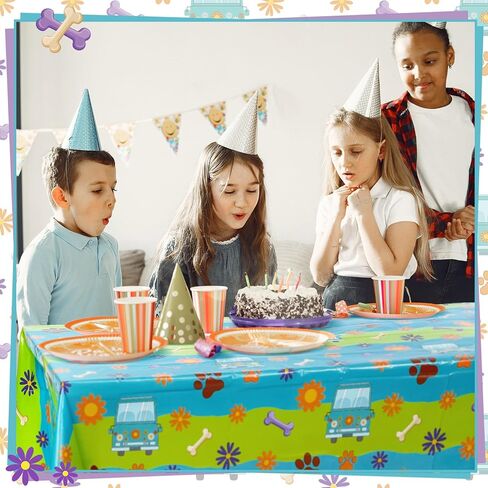 4 Pcs Mysterious Dog Party Supplies Cartoon Car Hippie Tablecloth Disposable Paw Table Cover Waterproof Daisy Table Cloth for Lab Week Gender Reveal Birthday Baby Shower 70.8 x 42.5 in Saudi Arabia