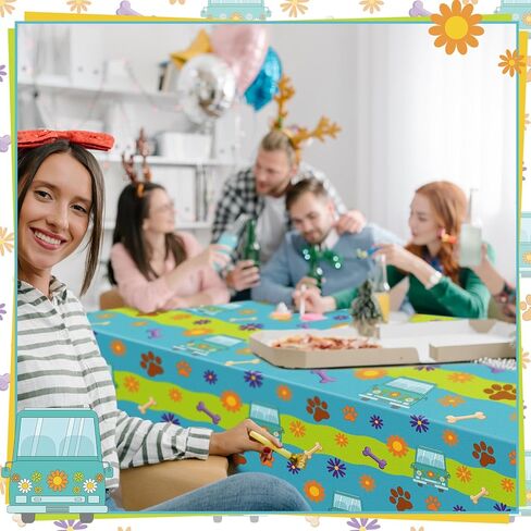 4 Pcs Mysterious Dog Party Supplies Cartoon Car Hippie Tablecloth Disposable Paw Table Cover Waterproof Daisy Table Cloth for Lab Week Gender Reveal Birthday Baby Shower 70.8 x 42.5 in Saudi Arabia