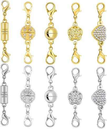 Magnetic Necklace Clasp & Extender Chain Set, 5 Styles Strong Magnetic Necklace Clasp and Closures for Jewelry Connector, Gold & Silver (24pcs) in Saudi Arabia