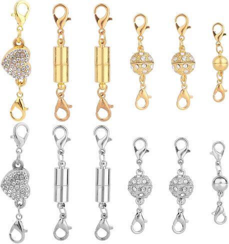 12pcs Magnetic Jewellery Clasps, Necklace Bracelet 4 Styles Jewelry Clasp with Double Lobster Buttons in Saudi Arabia