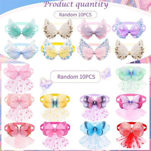 20pcs Lace Dogs Bows Collars with Pearls for Small Medium Dog, Bulk Adjustable Butterfly Doggie Girl Bow Ties for Holiday Daily Puppy Cat Kitten Accessories (Butterfly and Wings) in Saudi Arabia
