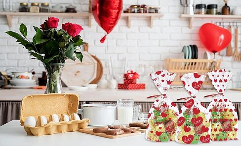 150 Pieces Valentine's Day Cellophane Gift Bags Valentines Day Candy Bags Red Love Hearts Cellophane Treat Bags 3 Styles Plastic OPP Bags with 150 Twist Ties for Cookies Candy Wedding Party Decoration in Saudi Arabia
