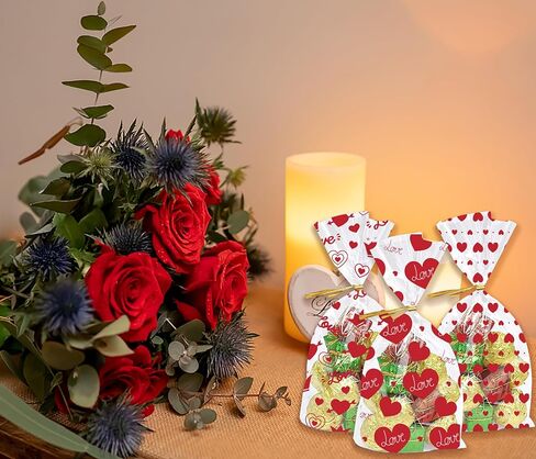 150 Pieces Valentine's Day Cellophane Gift Bags Valentines Day Candy Bags Red Love Hearts Cellophane Treat Bags 3 Styles Plastic OPP Bags with 150 Twist Ties for Cookies Candy Wedding Party Decoration in Saudi Arabia