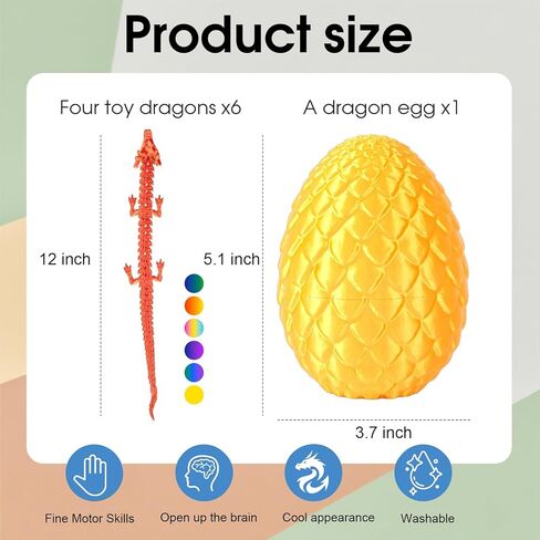 تنين مطبوع ثلاثي الأبعاد، 6 قطع تنين مطبوع ثلاثي الأبعاد مقاس 9.8 بوصة مع قطعة واحدة من بيضة تنين، ألعاب تنين مفصلية ثلاثية الأبعاد مع بيض تنين ثلاثي الأبعاد، مجموعة ألعاب حيوانات مطبوعة ثلاثية الأبعاد للأطفال في سن المراهقة in Kuwait