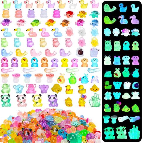 Aoriher 154 Pcs Luminous Mini Resin Animals Glow in The Dark Ducks Tiny Resin Animal Figurines Glow in The Dark Mini Figurines for Micro Garden Landscape Cake Potted Plants Decorations Supplies in Saudi Arabia