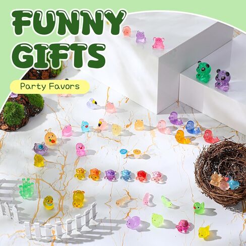Aoriher 154 Pcs Luminous Mini Resin Animals Glow in The Dark Ducks Tiny Resin Animal Figurines Glow in The Dark Mini Figurines for Micro Garden Landscape Cake Potted Plants Decorations Supplies in Saudi Arabia