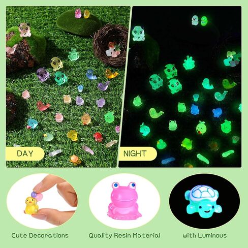 Aoriher 154 Pcs Luminous Mini Resin Animals Glow in The Dark Ducks Tiny Resin Animal Figurines Glow in The Dark Mini Figurines for Micro Garden Landscape Cake Potted Plants Decorations Supplies in Saudi Arabia