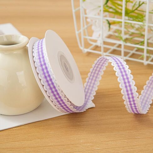 10 Yard Lace Checkered Ribbon 1 Roll 1.5CM Width Gingham Ribbon DIY Craft Gifts Wedding Party Chair Wrapping Decor - Black in Saudi Arabia