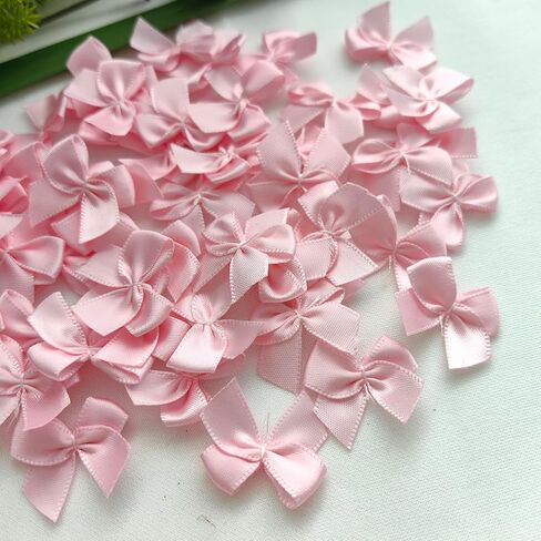 30pcs Pink Mini Satin Ribbon Bows Flowers 1" x3/4" Appliques DIY Craft in Saudi Arabia
