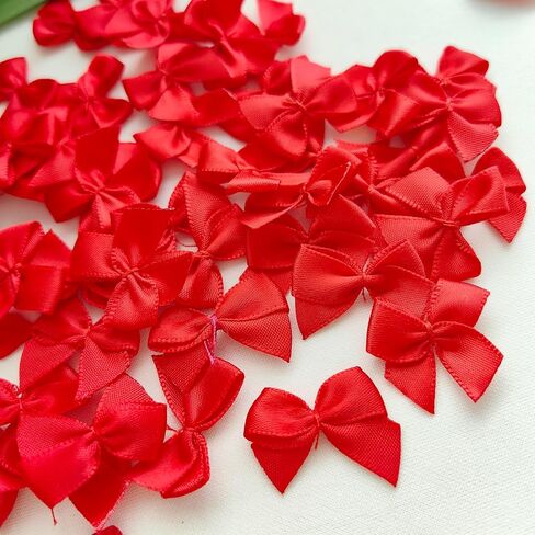 30pcs Pink Mini Satin Ribbon Bows Flowers 1" x3/4" Appliques DIY Craft in Saudi Arabia