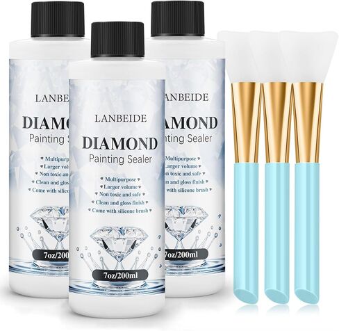 LANBEIDE Updated Diamond Painting Sealer 200ML with Silicone Brush, 5D Diamond Painting Glue Sealer Permanent Hold & Shine Effect Conserver for Jigsaw Puzzles (7 OZ) in Saudi Arabia