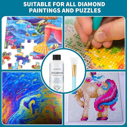 LANBEIDE Updated Diamond Painting Sealer 200ML with Silicone Brush, 5D Diamond Painting Glue Sealer Permanent Hold & Shine Effect Conserver for Jigsaw Puzzles (7 OZ) in Saudi Arabia