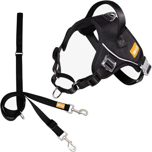 DF No Pull Martingale Dog Harness and Leash Set Silent Metal Buckle, Front Clip Reflective Harness, Adjustable Fit & Handle for Easy Walking & Training, Black, 1", Front Chest 19.7"-25.2" in Kuwait