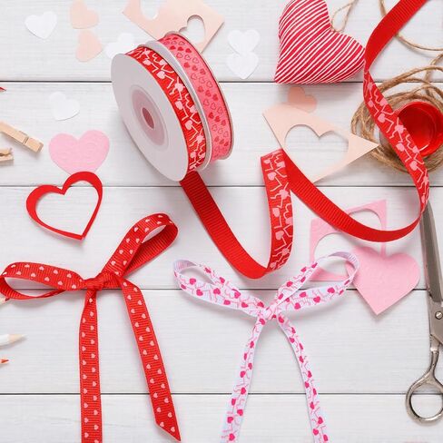 6 Rolls 60 Yard Valentine's Day Ribbon 3/8" Wide Heart Print Thin Grosgrain Ribbon for Crafts Valentine's Day Gift Wrapping DIY Wedding Anniversary Decorations in Saudi Arabia