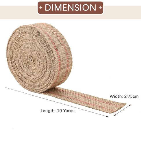 NATGAI Craft Jute Webbing Tape, Width 2" Roll Natural Burlap Red Line Jute Webbing Ribbon Upholstery Chair Webbing Tape (2" x 10 Yards) in Saudi Arabia