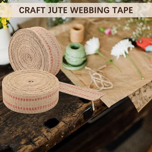 NATGAI Craft Jute Webbing Tape, Width 2" Roll Natural Burlap Red Line Jute Webbing Ribbon Upholstery Chair Webbing Tape (2" x 10 Yards) in Saudi Arabia