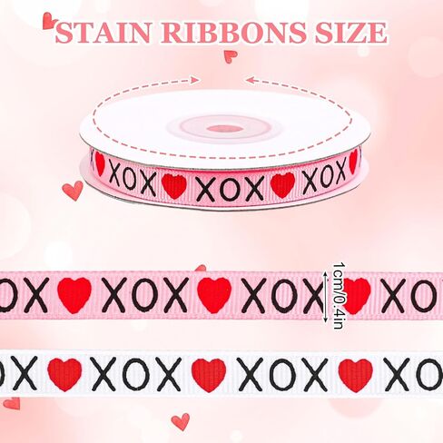 Whaline 2 Roll 30 Yards Valentine's Day Grosgrain Ribbons 3/8 Inch White Pink Red Heart Fabric Craft Ribbon for Wreath Bow Gift Wrap Party Decor in Saudi Arabia