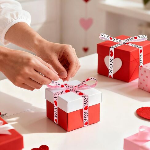 Whaline 2 Roll 30 Yards Valentine's Day Grosgrain Ribbons 3/8 Inch White Pink Red Heart Fabric Craft Ribbon for Wreath Bow Gift Wrap Party Decor in Saudi Arabia