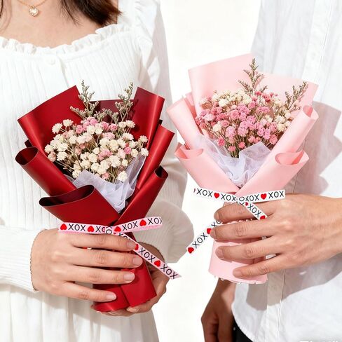 Whaline 2 Roll 30 Yards Valentine's Day Grosgrain Ribbons 3/8 Inch White Pink Red Heart Fabric Craft Ribbon for Wreath Bow Gift Wrap Party Decor in Saudi Arabia