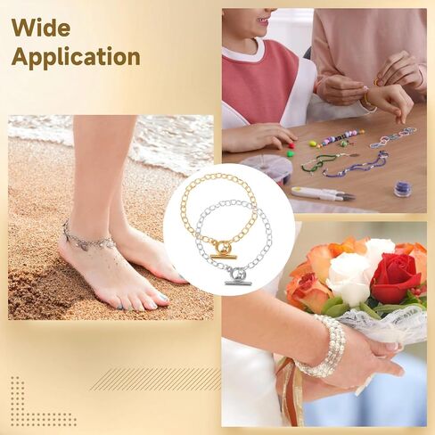 60 PCS DIY Bracelet Chains, Golden & Silver Chain with OT Buckle, Bulk Metal Geometric Link Bracelets for Jewelry Making in Saudi Arabia