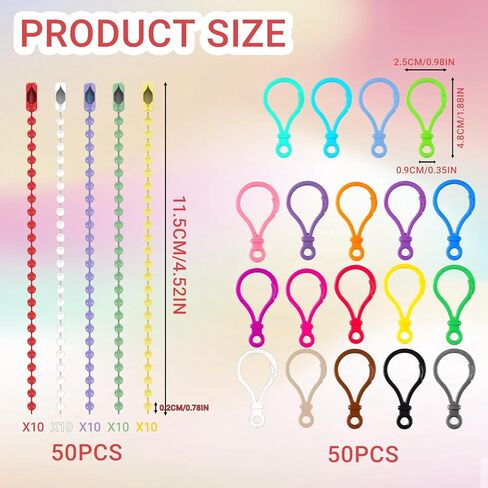 100PCS 4.7'' Ball Beads Chain Bulk, Mixed-Color Beads Chains for Jewelry Making, Bead Chain with Connector for Key Craft DIY, Keychain Clip Set with Easy-Open Closure & Attachment Hole in Saudi Arabia