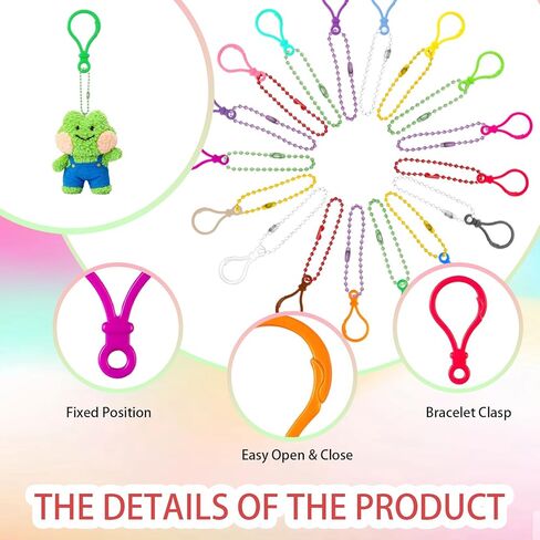 100PCS 4.7'' Ball Beads Chain Bulk, Mixed-Color Beads Chains for Jewelry Making, Bead Chain with Connector for Key Craft DIY, Keychain Clip Set with Easy-Open Closure & Attachment Hole in Saudi Arabia