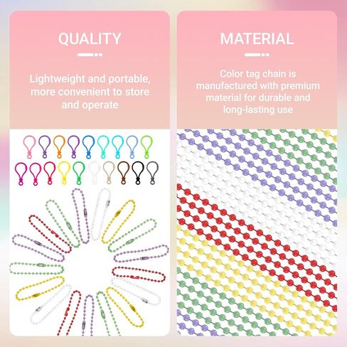 100PCS 4.7'' Ball Beads Chain Bulk, Mixed-Color Beads Chains for Jewelry Making, Bead Chain with Connector for Key Craft DIY, Keychain Clip Set with Easy-Open Closure & Attachment Hole in Saudi Arabia