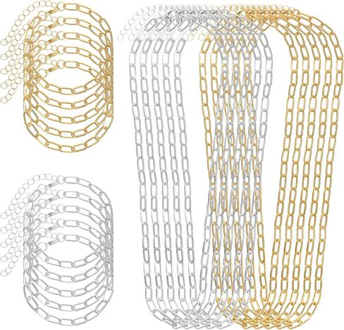 Prasacco 40 Pcs Paperclip Chain Necklace Bracelets Kit, 20 Charm Necklace Chain 20 Charm Bracelet Chains Alloy Paperclip Link Chains with Lobster Clasps for DIY Jewelry Making (Gold, Silver) in Saudi Arabia