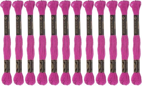 Generic 12 Skeins Embroidery Floss 8m Each Egyptian Long Fiber Cotton Cross Stitch Thread 26S/2x6 for Embroidery Projects Bracelet, Fuchsia in Saudi Arabia