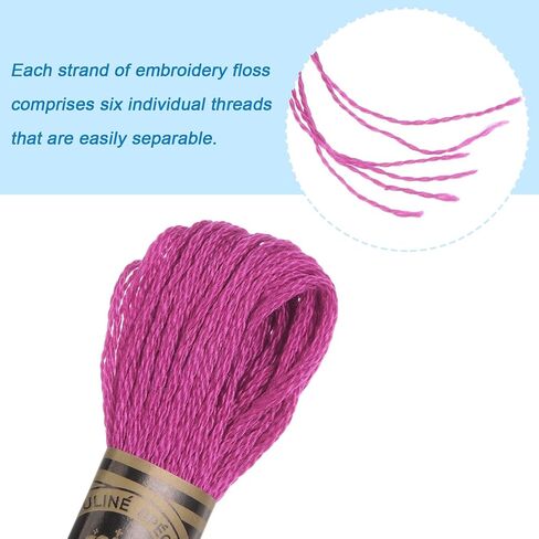Generic 12 Skeins Embroidery Floss 8m Each Egyptian Long Fiber Cotton Cross Stitch Thread 26S/2x6 for Embroidery Projects Bracelet, Fuchsia in Saudi Arabia
