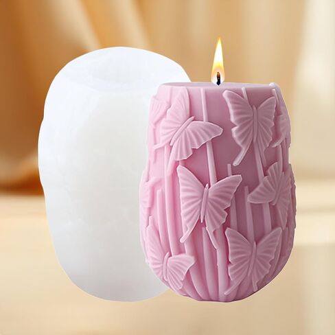 Butterfly Pillar Candle Mold Cylinder Silicone Candle Molds Butterfly Cylinder Resin Casting Mold for Candle Home Decorate Mold Candle Making Aromatherapy Gypsum Candles Clay Craft in Saudi Arabia