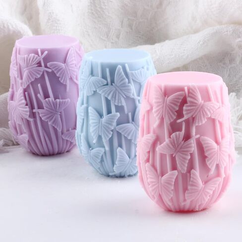 Butterfly Pillar Candle Mold Cylinder Silicone Candle Molds Butterfly Cylinder Resin Casting Mold for Candle Home Decorate Mold Candle Making Aromatherapy Gypsum Candles Clay Craft in Saudi Arabia