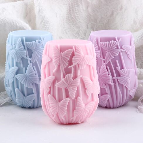 Butterfly Pillar Candle Mold Cylinder Silicone Candle Molds Butterfly Cylinder Resin Casting Mold for Candle Home Decorate Mold Candle Making Aromatherapy Gypsum Candles Clay Craft in Saudi Arabia