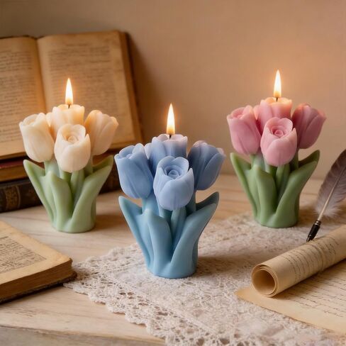 Tulip Bouquet Candle Mold Tulip Flower Candle Silicone Molds for Candles Making Resin Casting Aromatherapy Candles Handmade Wax Home Decor in Saudi Arabia