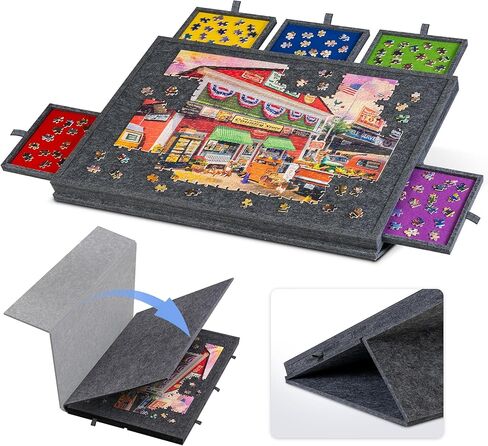 Lavievert Tilting Puzzle Board with 2-in-1 Designed Stand & Cover, Super Lightweight Felt Puzzle Plateau with 6 Drawers for Adults and Kids, Portable Jigsaw Puzzle Table for Games Up to 1000 Pieces in Kuwait