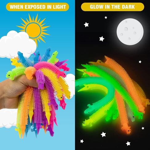 Kids Valentines Day Gifts for Class - 24 Pack Valentines Gift Cards with Glow in The Dark Dinosaur Stretchy String Toys for School Classroom Exchange Gifts, Toddlers Girls Boys Valentines Gifts in Saudi Arabia