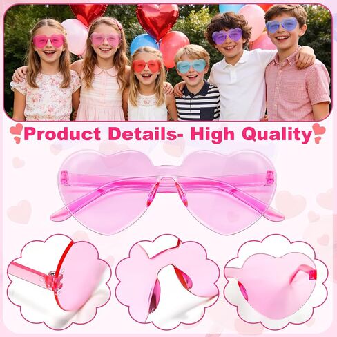 24 Pack Prefilled Valentines Day Gifts for Kids - Valentines Day Card for Kids School with Heart Shaped Glasses, 4 Colors Sunglasses Toys Set for Toddlers Exchange Gift, Party Favors, Classroom Prizes in Saudi Arabia