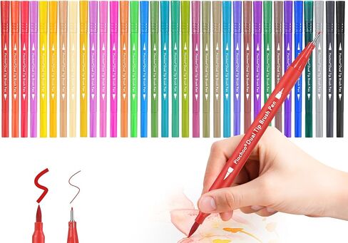 Dual Brush Marker Pens,24 Colored Markers,Fine Point and Brush Tip for Kids Adult Coloring Books Bullet Journals Planners,Note Taking Coloring Writing in Kuwait