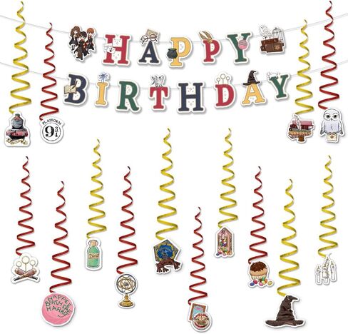 ConQuest Journals Harry Potter Birthday Party Garland & Hanging Decorations Set, Wizarding World HAPPY BIRTHDAY Banner (72"), 14 Hanging Decor Pieces, Kids Birthday Party Supplies, Officially Licensed in Saudi Arabia