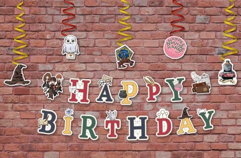 ConQuest Journals Harry Potter Birthday Party Garland & Hanging Decorations Set, Wizarding World HAPPY BIRTHDAY Banner (72"), 14 Hanging Decor Pieces, Kids Birthday Party Supplies, Officially Licensed in Saudi Arabia