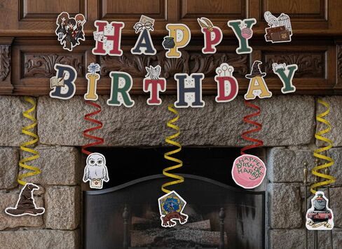 ConQuest Journals Harry Potter Birthday Party Garland & Hanging Decorations Set, Wizarding World HAPPY BIRTHDAY Banner (72"), 14 Hanging Decor Pieces, Kids Birthday Party Supplies, Officially Licensed in Saudi Arabia