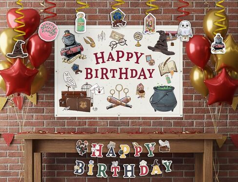 ConQuest Journals Harry Potter Birthday Party Garland & Hanging Decorations Set, Wizarding World HAPPY BIRTHDAY Banner (72"), 14 Hanging Decor Pieces, Kids Birthday Party Supplies, Officially Licensed in Saudi Arabia