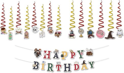 ConQuest Journals Harry Potter Birthday Party Garland & Hanging Decorations Set, Wizarding World HAPPY BIRTHDAY Banner (72"), 14 Hanging Decor Pieces, Kids Birthday Party Supplies, Officially Licensed in Saudi Arabia
