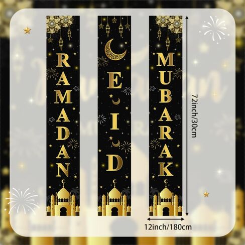 3pcs Ramadan Mubarak Banner Ramadan Mubarak Porch Sign Banner Eid Decorations for Home Front Door Eid Mubarak Door Banner for Indoor Outdoor in Saudi Arabia