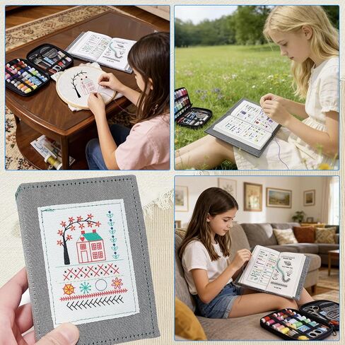 مجموعة كتب غرز التطريز Enboist، كتب الخياطة DIY، كتاب غرز محمول، مع أدوات وبرامج تعليمية، مجموعة تطريز للمبتدئين والمتحمسين in Kuwait