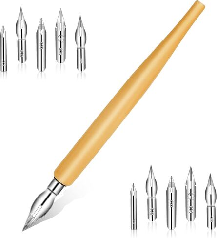 11 Pcs Comic Pen Nib Set Dip Pen Set Oblique Calligraphy Drawing Comic Pens Nib Wooden Holder with 10 Stainless Steel Replacement Nibs for Painting Writing Signing in Saudi Arabia