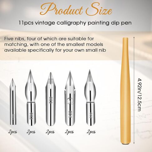 11 Pcs Comic Pen Nib Set Dip Pen Set Oblique Calligraphy Drawing Comic Pens Nib Wooden Holder with 10 Stainless Steel Replacement Nibs for Painting Writing Signing in Saudi Arabia