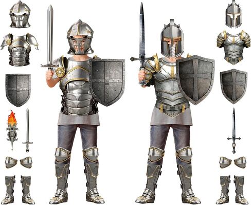 17 Pcs Medieval Knight Armor Costume Craft Kit Knight Birthday Decorations Medieval Paper Cutout Helmets Armor Toy Swords Shield Cosplay Soldier Party Supplies for Kid Dress up Props Party Decorations in Saudi Arabia