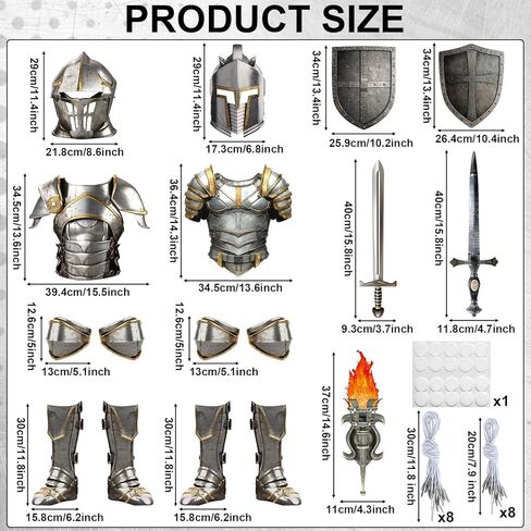 17 Pcs Medieval Knight Armor Costume Craft Kit Knight Birthday Decorations Medieval Paper Cutout Helmets Armor Toy Swords Shield Cosplay Soldier Party Supplies for Kid Dress up Props Party Decorations in Saudi Arabia
