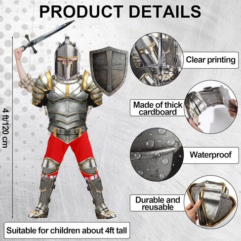 17 Pcs Medieval Knight Armor Costume Craft Kit Knight Birthday Decorations Medieval Paper Cutout Helmets Armor Toy Swords Shield Cosplay Soldier Party Supplies for Kid Dress up Props Party Decorations in Saudi Arabia